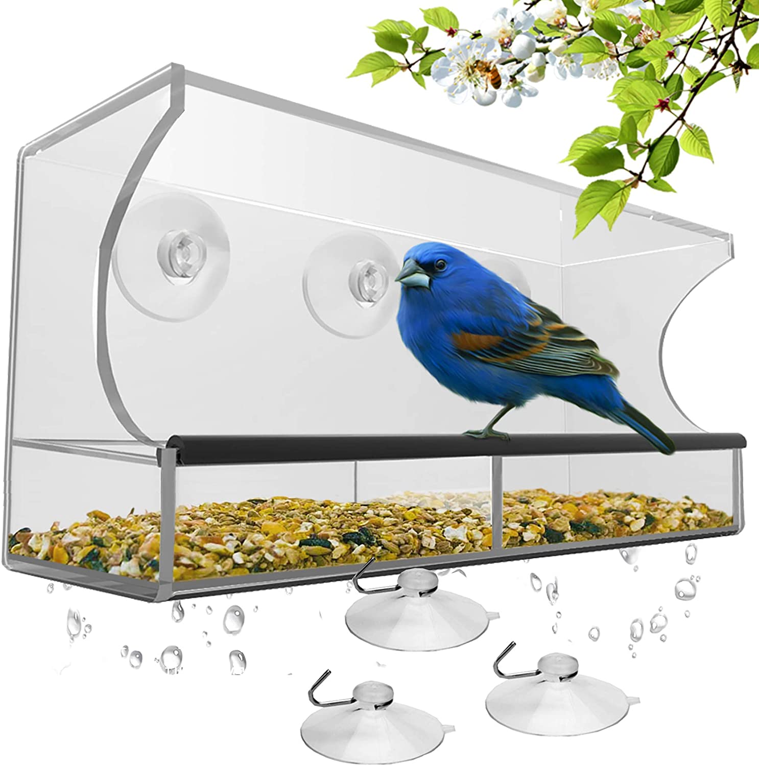 DF OMER Weatherproof Polycarbonat Window Bird Feeder with Strong