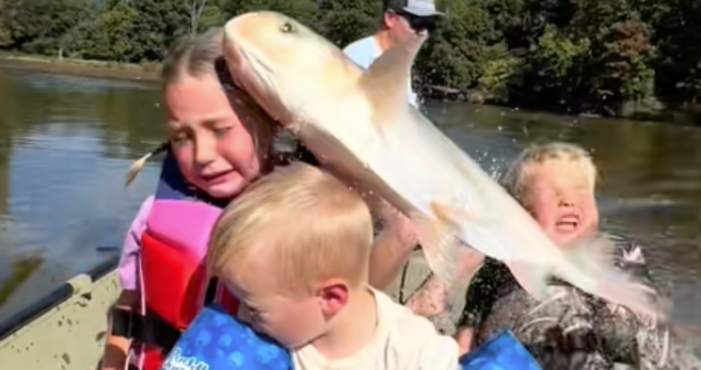 fish slaps three kids in face